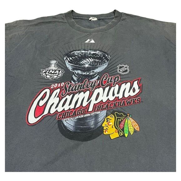 Chicago Blackhawks 2010 Stanley Cup Champs soft style Sz L T-Shirt Gray Mens - Picture 1 of 5